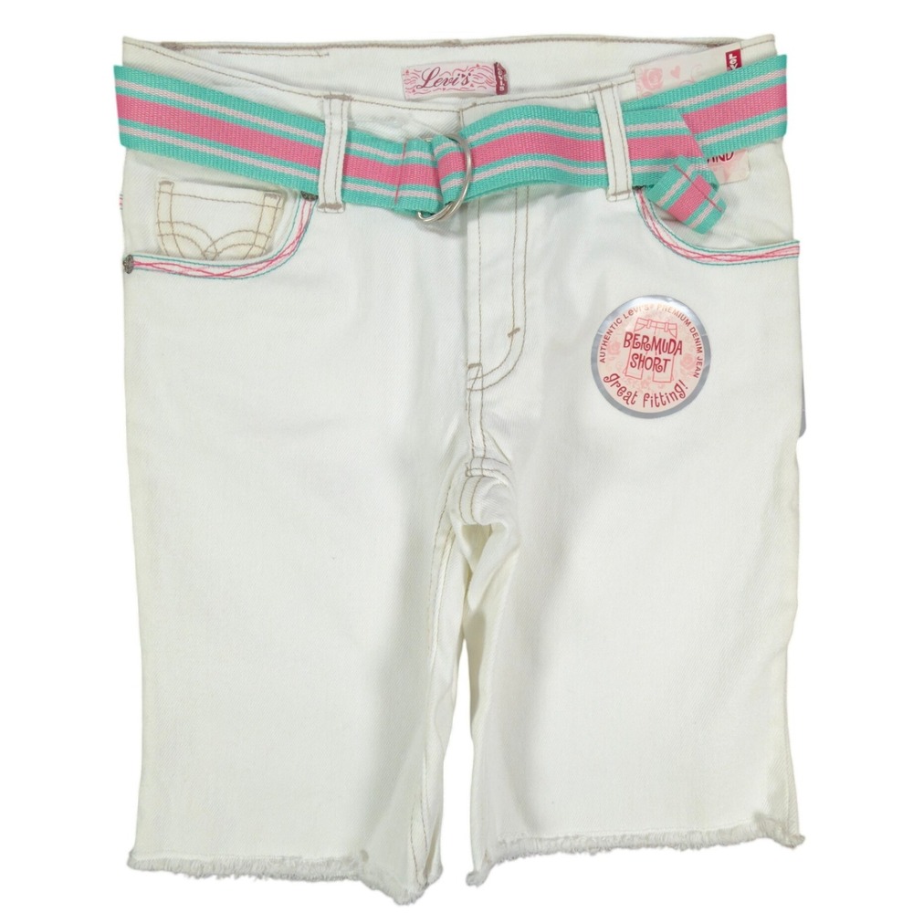 Levi's Y2K Denim Bermuda Shorts Girls 10 White Ramie Blend NWT